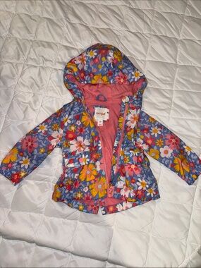 Cat & Jack Blue Floral Hooded Rain Jacket with Pink Lining